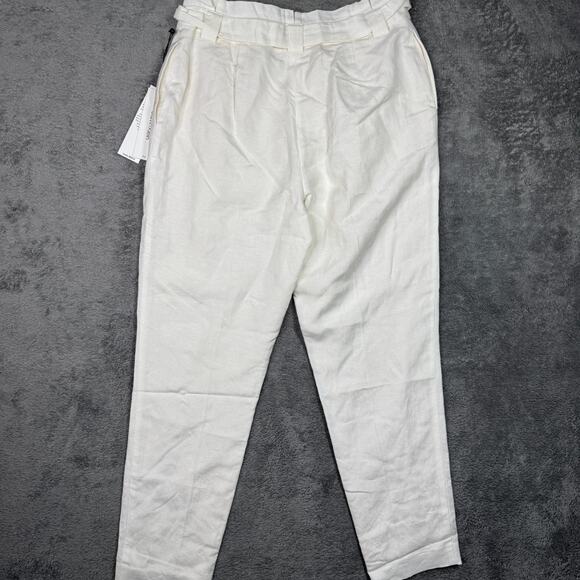 Calvin Klein Womens Linen Blend Suit Pants Belted NWT Sz 8 White High Rise - Picture 2 of 11